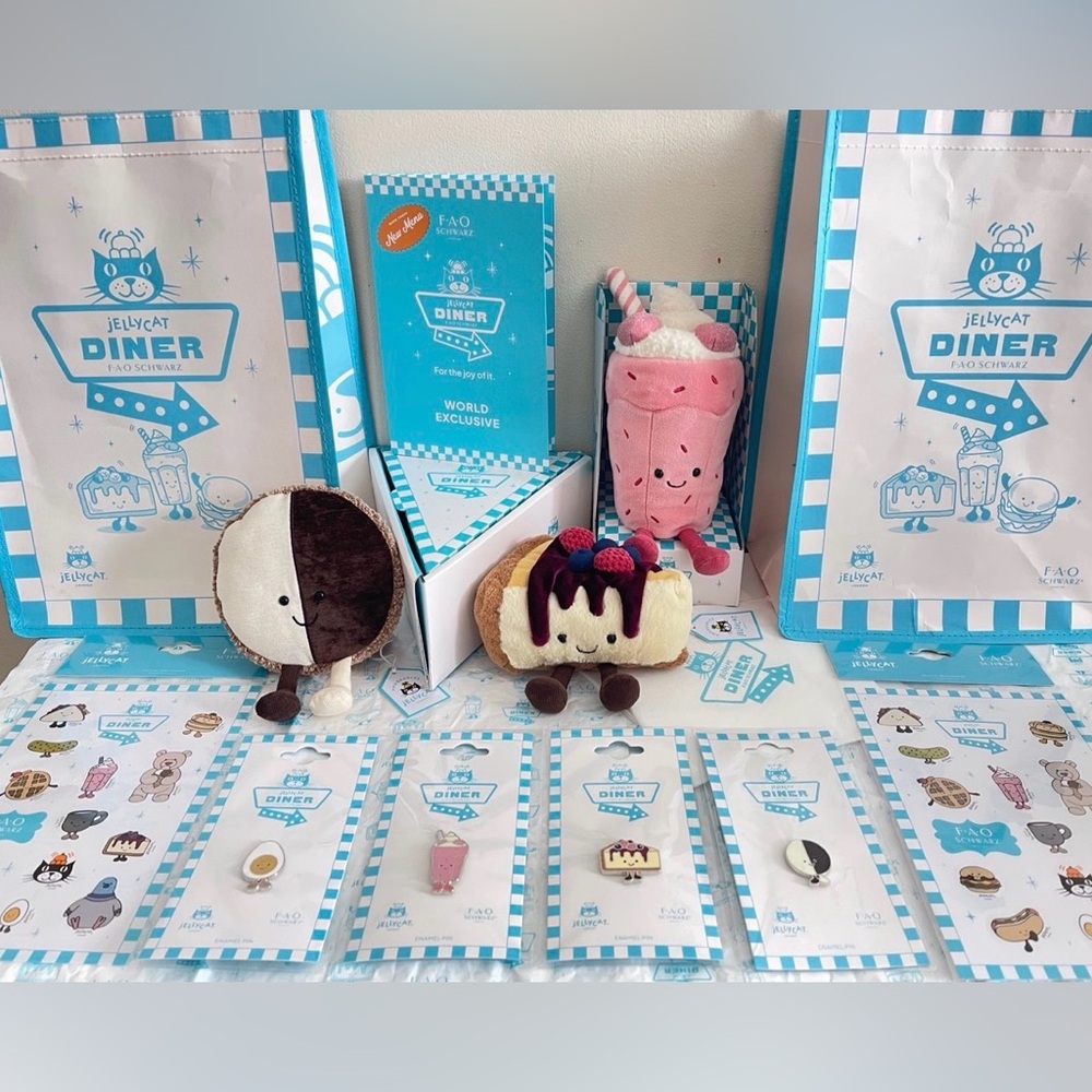 RARE Jellycat Diner FAO Schwarz NYC Cheesecake Cookie Milkshake Bundle Full Set